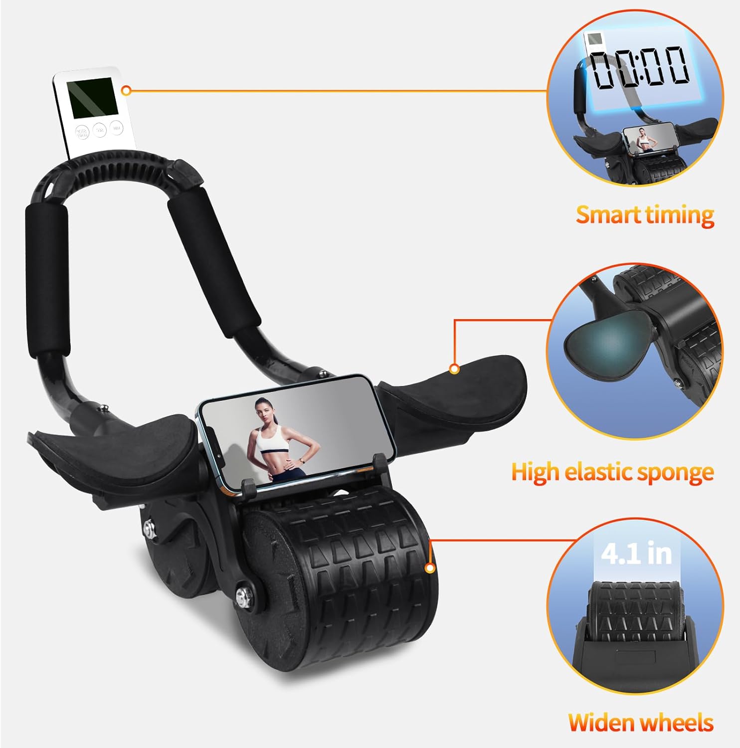 Ab Roller Wheel,with Timer Automatic Rebound Abdominal Wheel,Elbow Support Abs Roller Wheel Core Exercise Equipment - Image 4