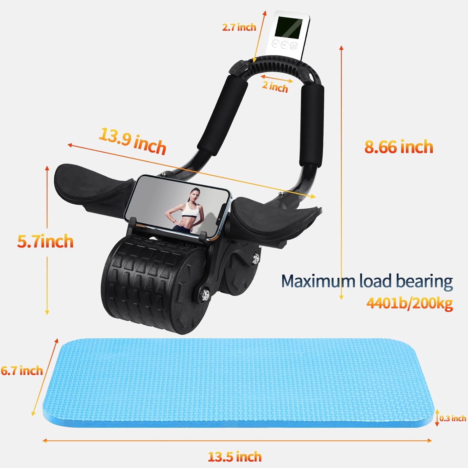 Ab Roller Wheel,with Timer Automatic Rebound Abdominal Wheel,Elbow Support Abs Roller Wheel Core Exercise Equipment - Image 7