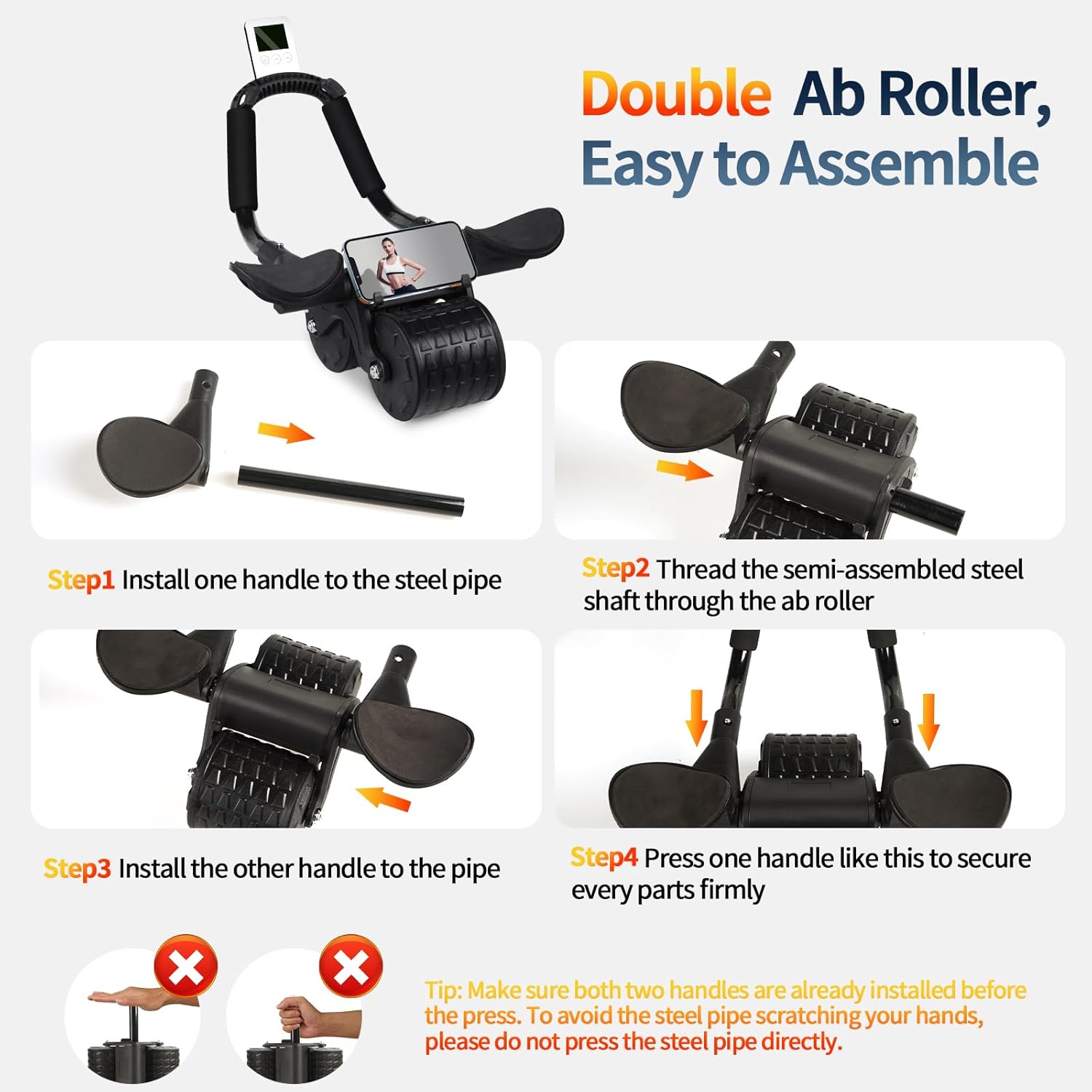 Ab Roller Wheel,with Timer Automatic Rebound Abdominal Wheel,Elbow Support Abs Roller Wheel Core Exercise Equipment - Image 3